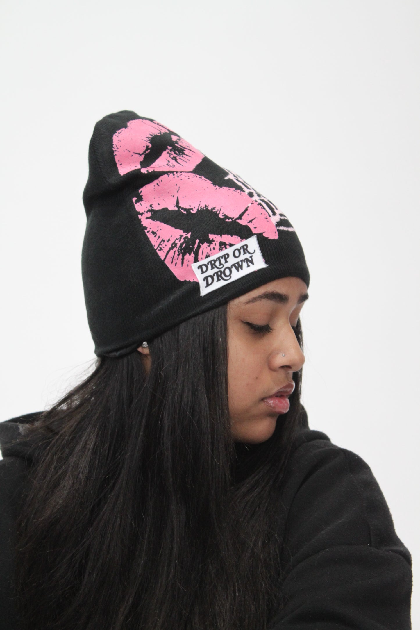 Drip Or Drown Satin Beanie ' Black n Pink' - Drip Or Drown Apparel
