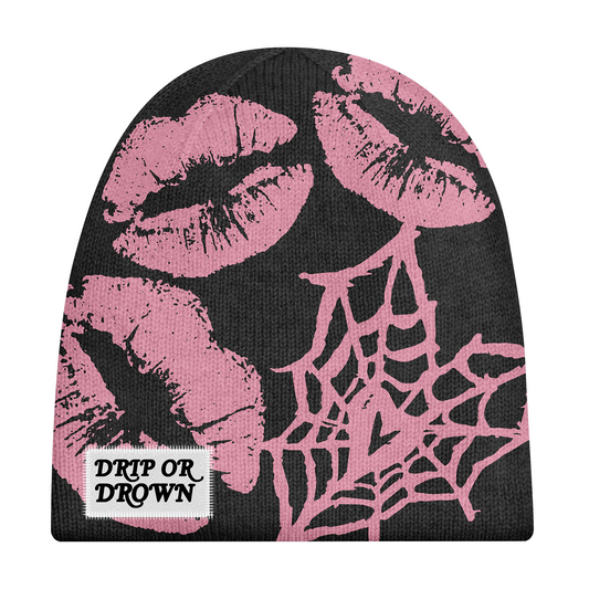 Drip Or Drown Satin Beanie ' Black n Pink' - Drip Or Drown Apparel